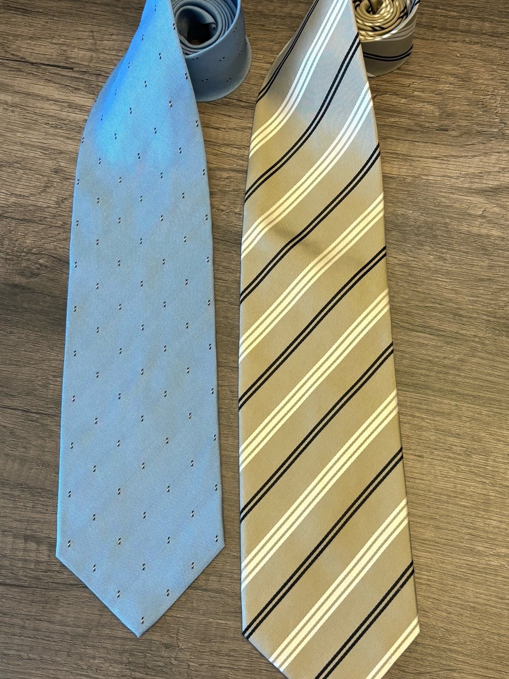 Vintage 100% Silk Roberta di Camerino Light Blue and Khaki Striped Tie Duo